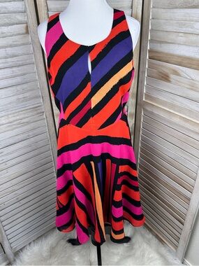 CAbi 4075 Fete Festive Stripe Flowy A-Line Sleeveless Chiffon Dress Size XS